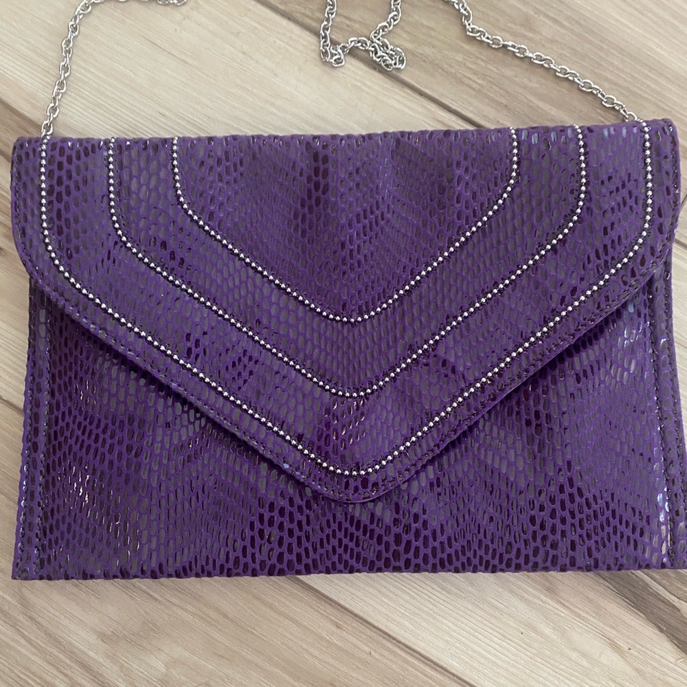 Purple Snake Print Chain Clutch